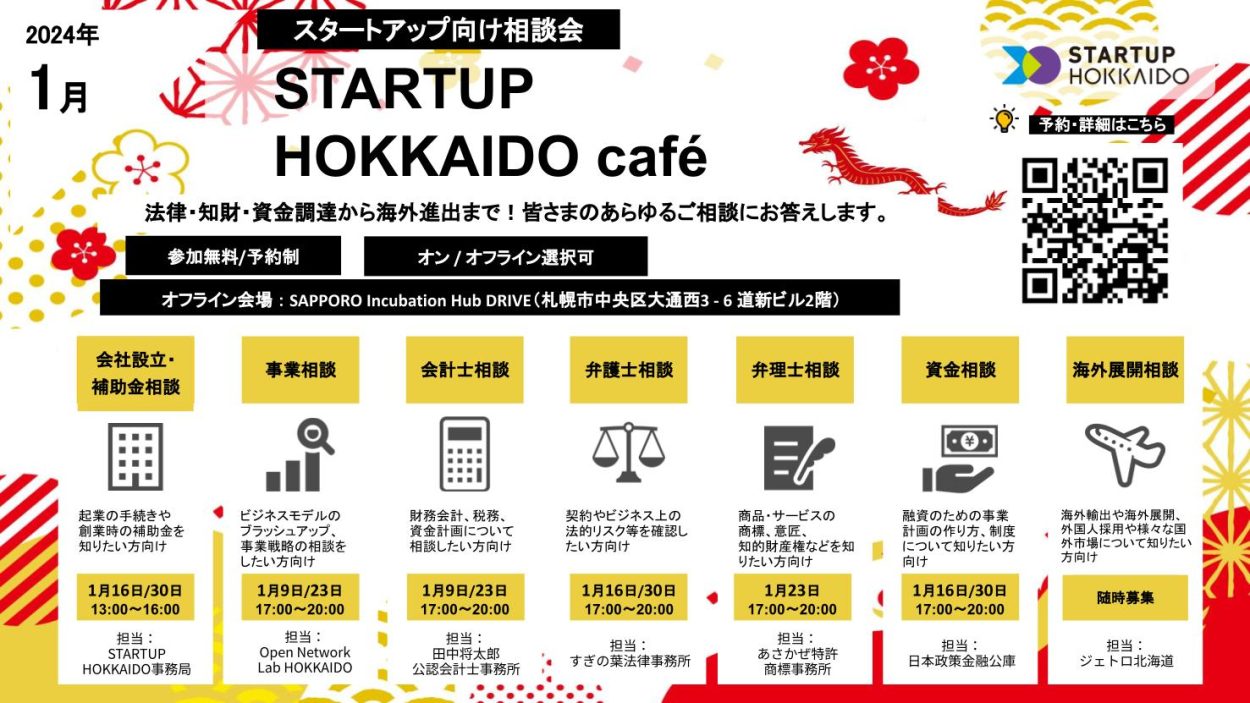 【STARTUP HOKKAIDO café】2024年1月 スタートアップ向け相談会のご案内